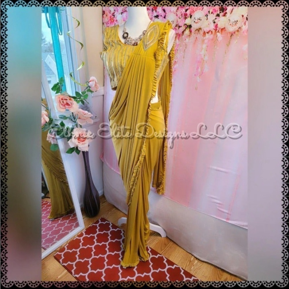 Mustard Yellow ready to wear Saree and Blouse